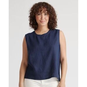 Quince 100% European Linen Sleeveless Top in Navy